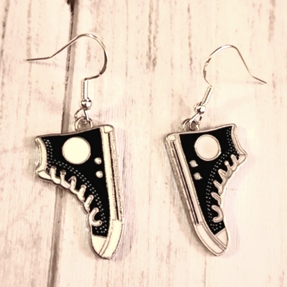 Converse Jewelry - Black Converse Style Silver Tone Earrings 925S Sterling Post ER